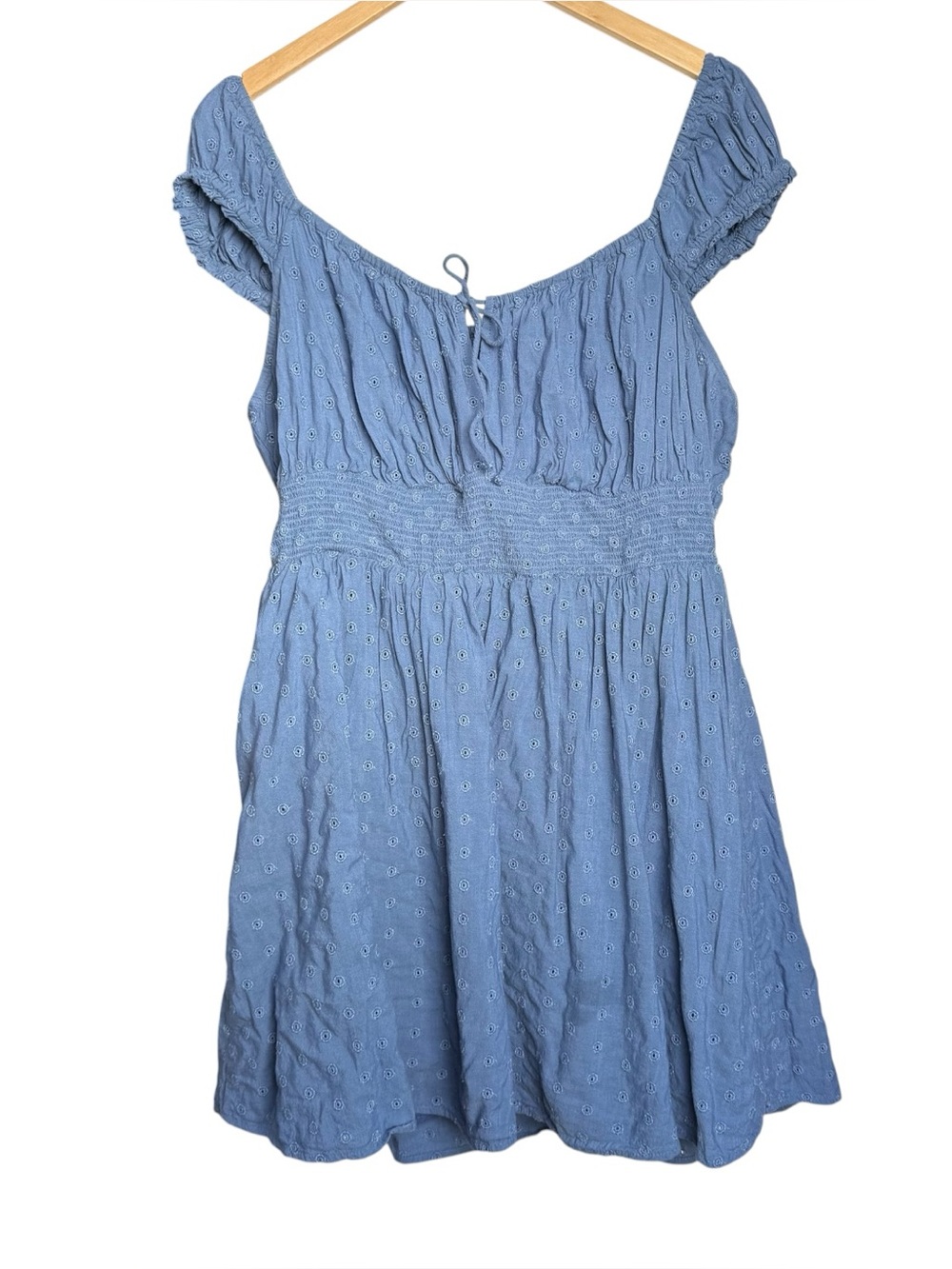 Old Navy Defined Smocked Waist Mini Dress Size XL Seaborne Blue Short Sleeve - Picture 4 of 16